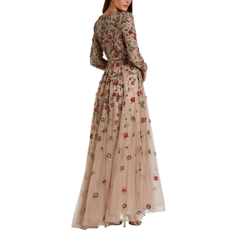 Embellished High Neck Long Sleeve A-Line Gown image number null
