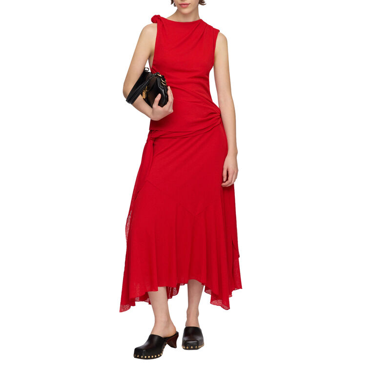 Sleeveless Marl Mesh Draped Knot Midi Dress image number null