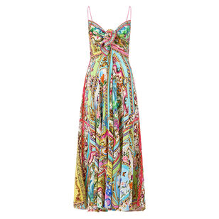 Long Sleeveless Dress With Tie Front