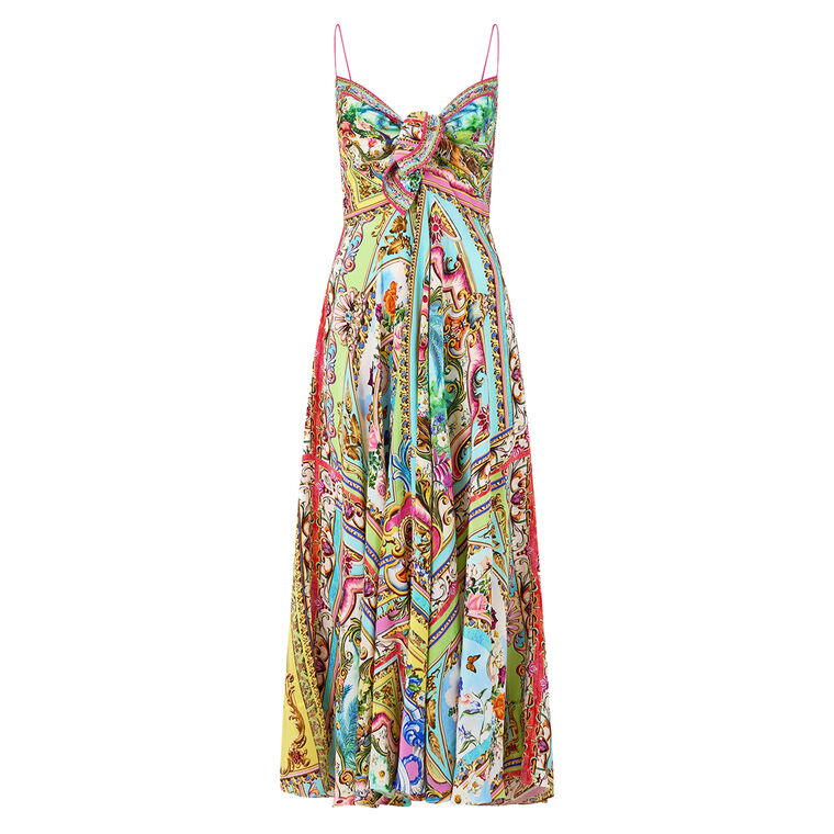 Long Sleeveless Dress With Tie Front image number null
