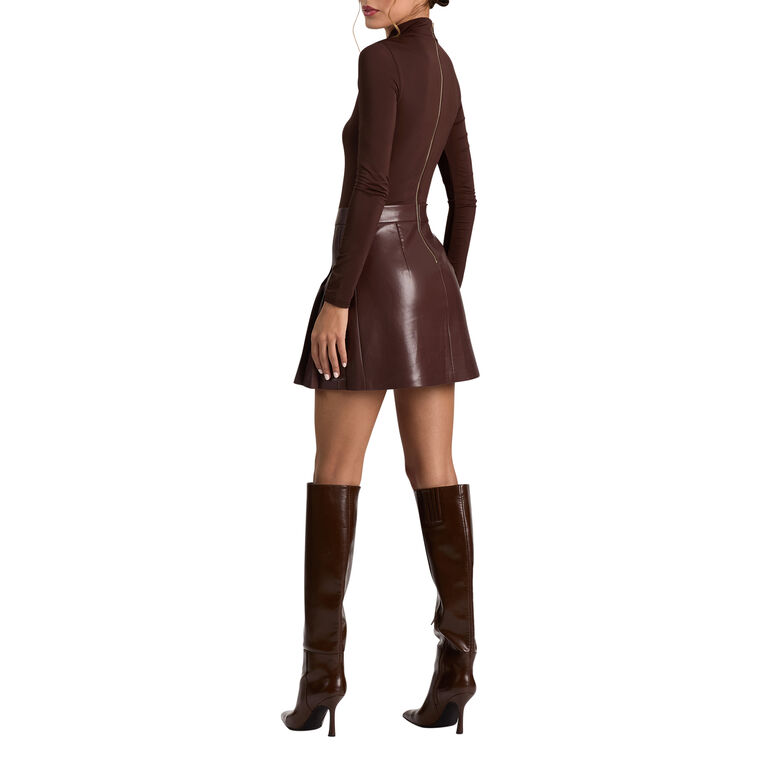 Chara Long Sleeve Mockneck Vegan Leather Mini Dress image number null