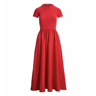 Knit Crew Neck Short Sleeve A-Line Midi Dress