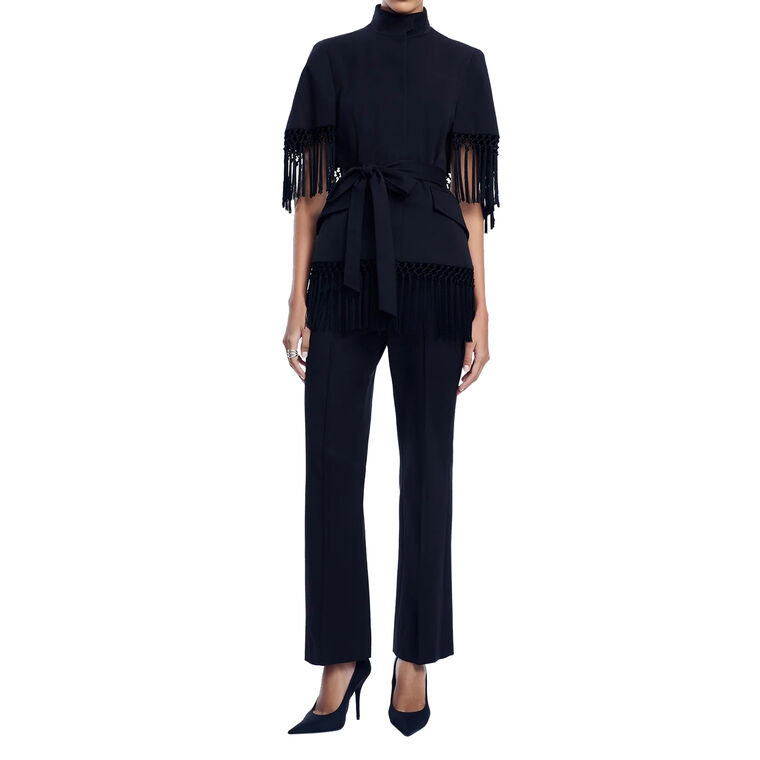 Stretch Cotton Fringed Cape image number null