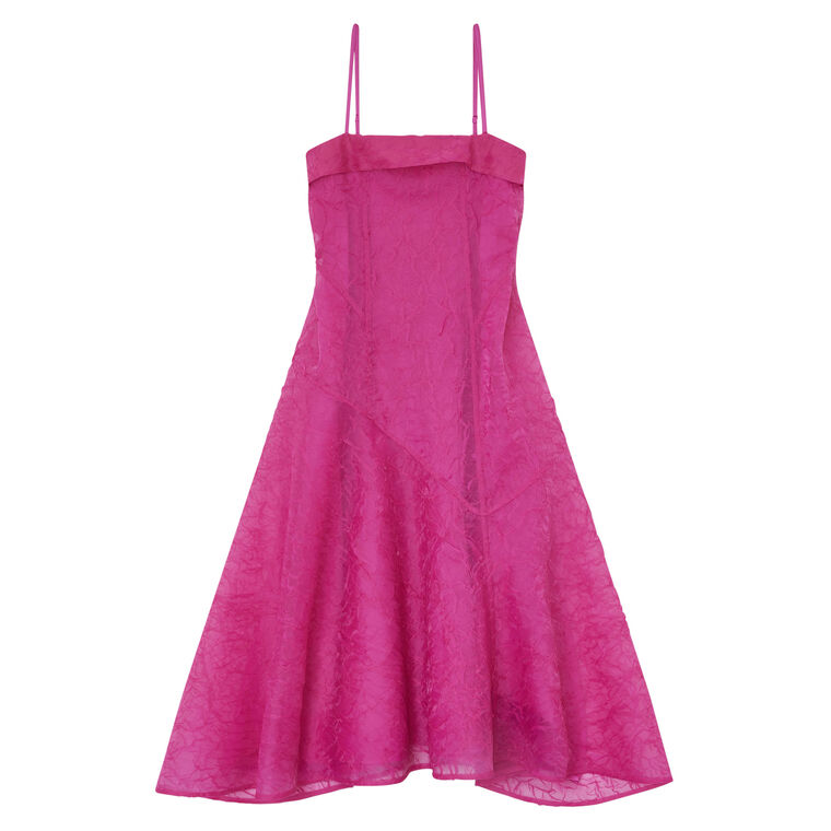 Sleeveless Shibori Organza Asymmetrical Midi Dress image number null