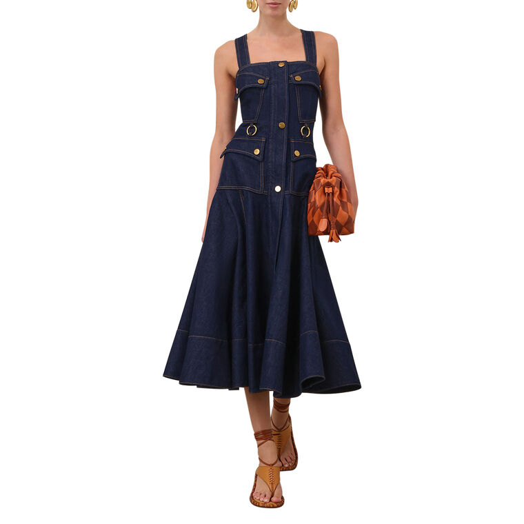 Luna Sleeveless Denim Utility Midi Dress image number null