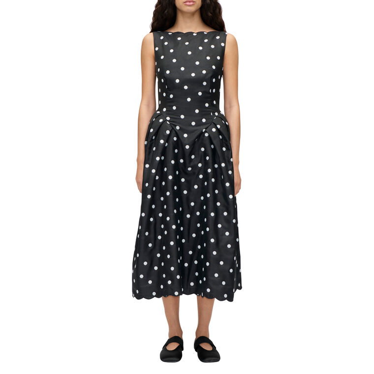 Quilted Dots Sleeveless Voluminous Midi Dress image number null