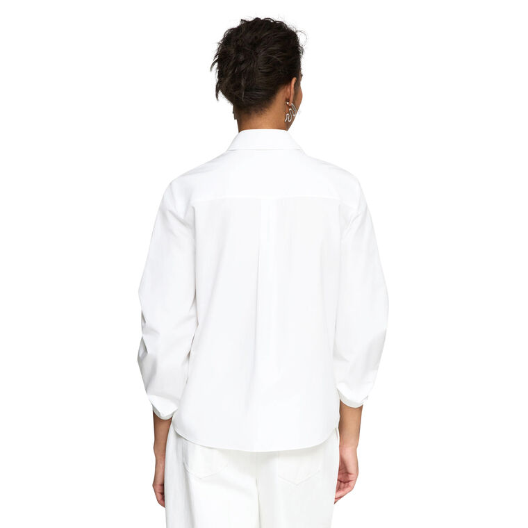 Organic Cotton Poplin Ruched Sleeve Button Front Shirt image number null