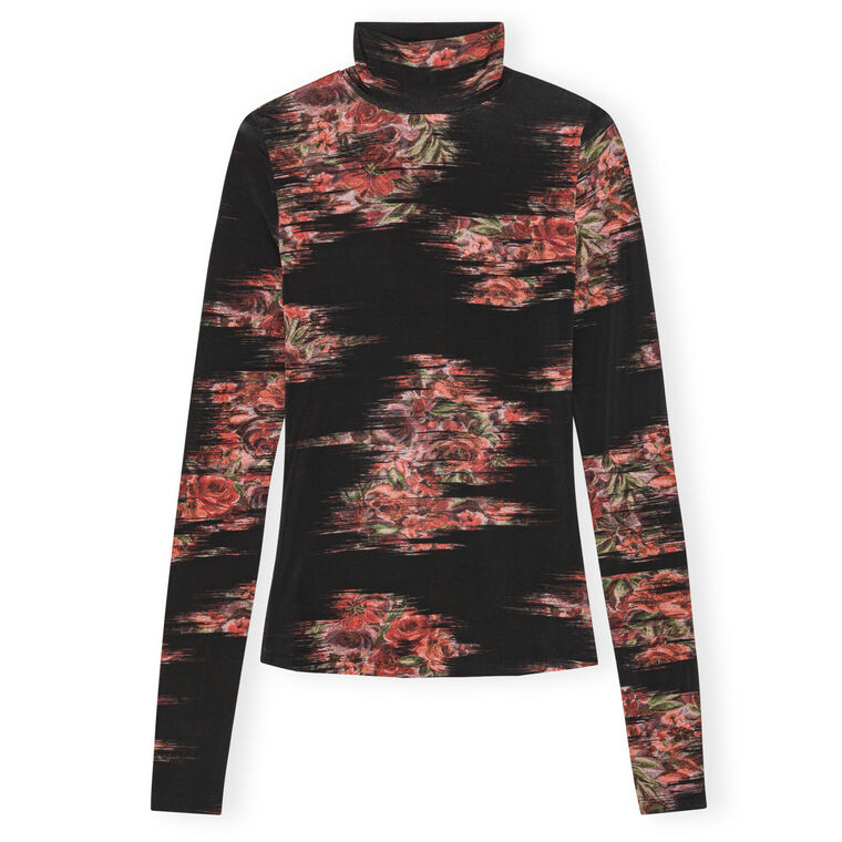 Printed Shiny Jersey Long Sleeve Turtleneck Top image number null