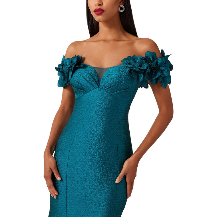 Jacquard Flower Petal Evening Gown image number null