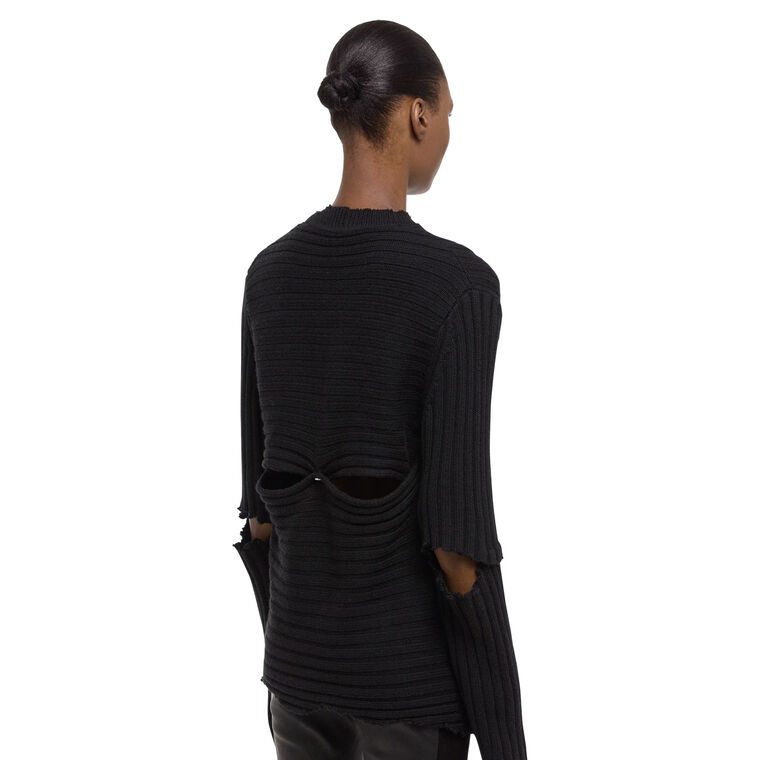 Distressed Ribbed Wool Crewneck Sweater image number null