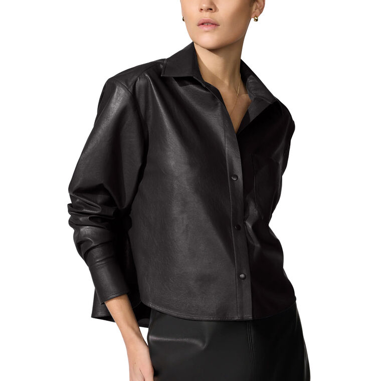 The Everyday Cropped Vegan Leather Shirt image number null