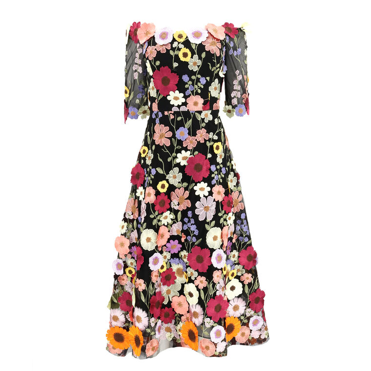 Off The Shoulder Floral Appliqued Lace Dress