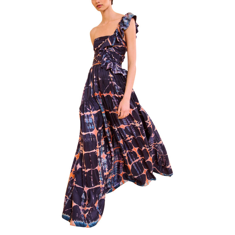 Valeria One Shoulder Silk Gown With Ruffle image number null