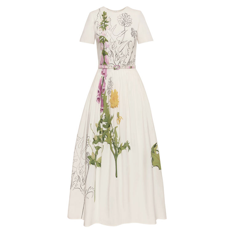 Short Sleeve Foxglove Sketch Cotton Poplin Dress image number null