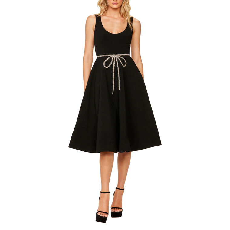 Helena Sleeveless Crystal Bow Fit And Flare Midi Dress image number null