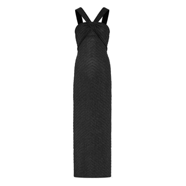 Talia Twisted Halter Metallic Knit Midi Dress image number null