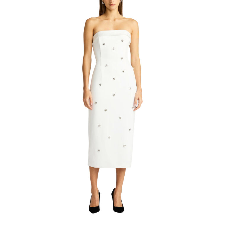 Strapless Beaded Tuxedo Midi Dress image number null