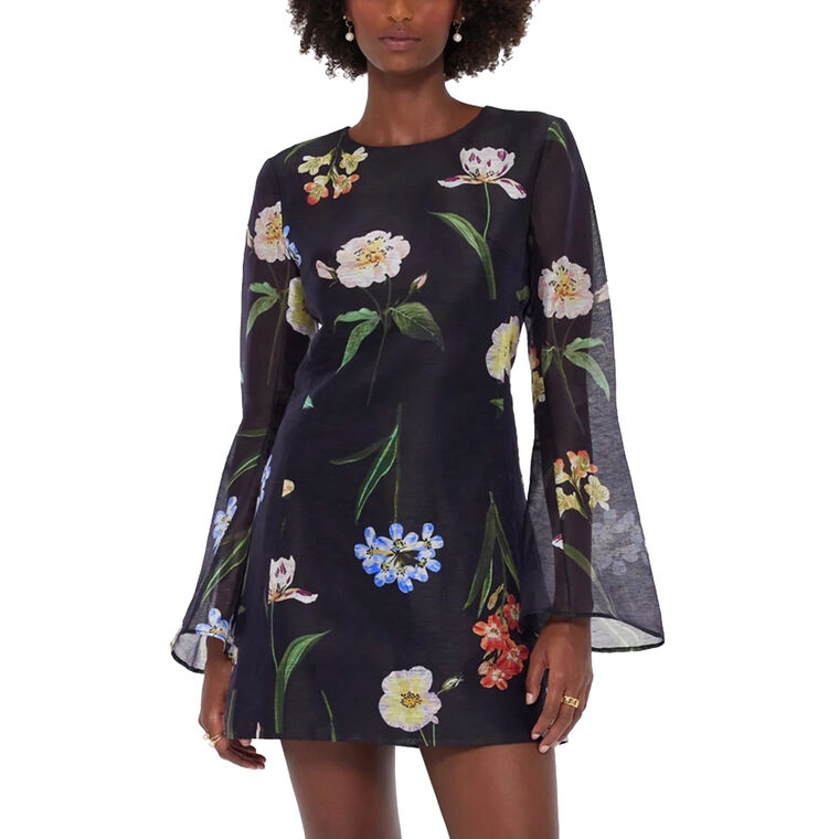 Suzanne Botanical Print Bell Sleeve Mini Dress image number null
