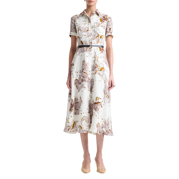Kiera Belted Short Sleeve Horse Print Midi Dress image number null