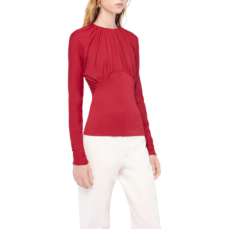 Long Sleeve Jersey Top With Ruched Details image number null