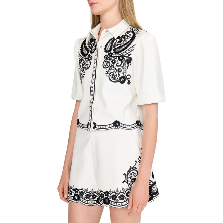 Gracie Short Sleeve Vegan Leather Top image number null