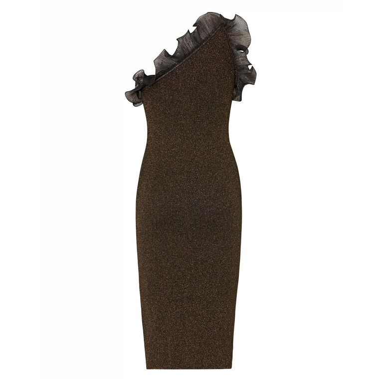 Scallop Ruffle One Shoulder Dress image number null