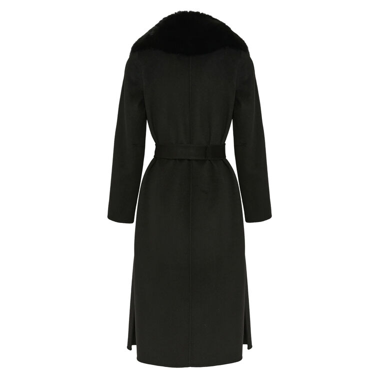 Manteau Belted Midi Coat With Fox Fur Collar image number null