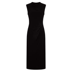 Draped Crepe Funnel-Neck Dress