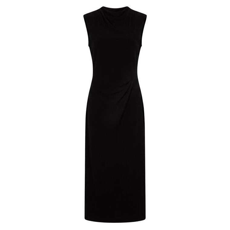 Draped Crepe Funnel-Neck Dress image number null