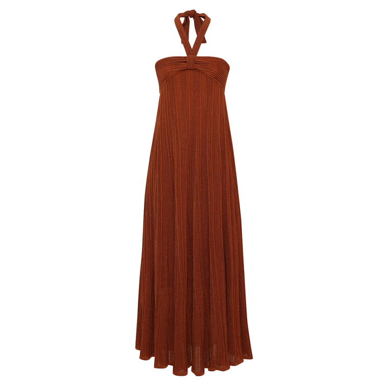 Indra Metallic Knit Halter Midi Dress image number null