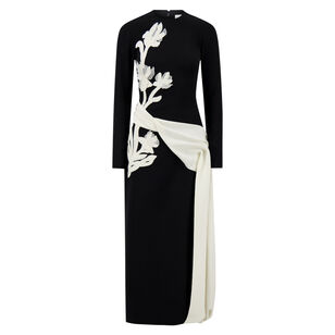 Floral Organza Embroidered Crepe Dress