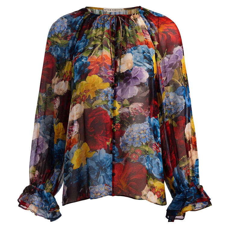 Josephine Split Neck Long Sleeve Blouse image number null