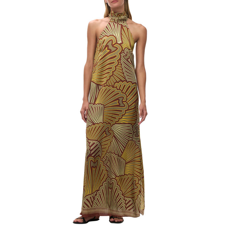 Costa Pacifica Satin Halterneck Silk Midi Dress image number null