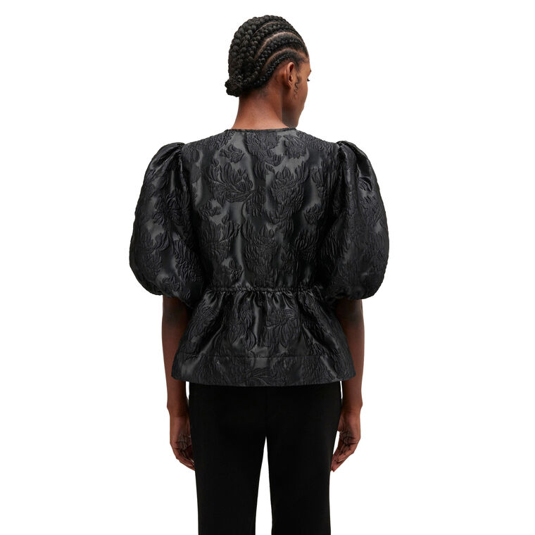 Satin Cloque Short Sleeve Peplum Blouse image number null