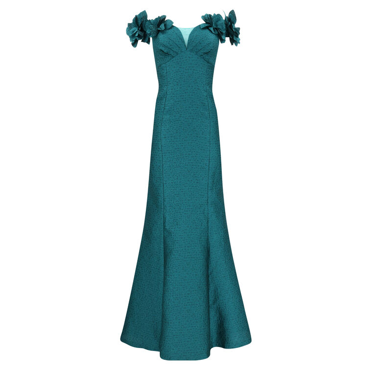 Jacquard Flower Petal Evening Gown image number null