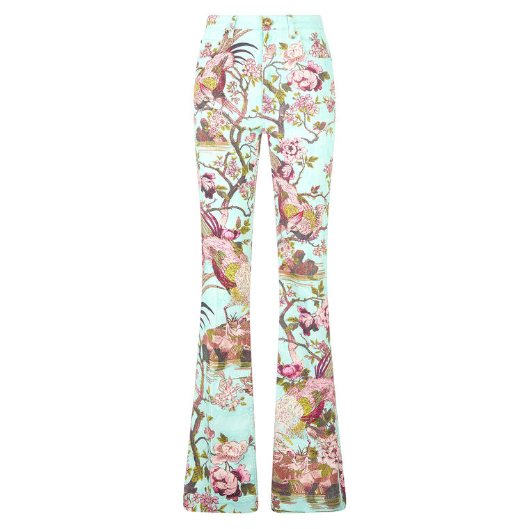 Bootcut Bird-Print Pants image number null