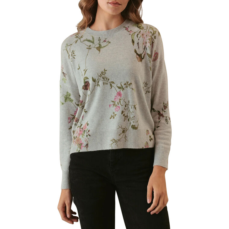 Bell Allover Floral Print Long Sleeve Cashmere Crewneck Sweater image number null