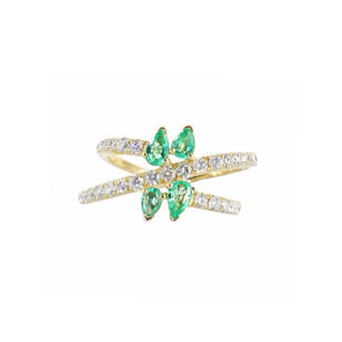 Emerald Pear Cut Crossover Ring