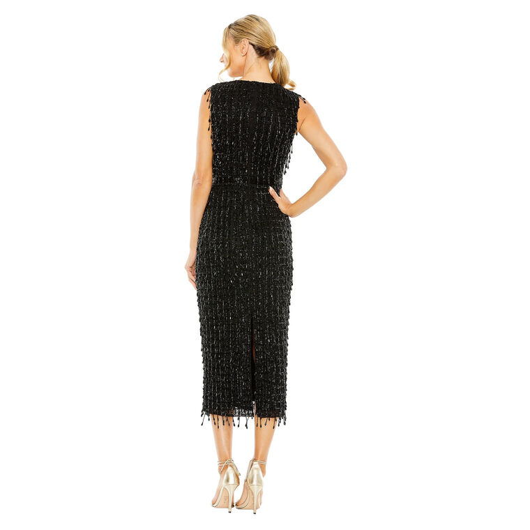 Sleeveless High Neck Beaded Midi Sheath Dress image number null