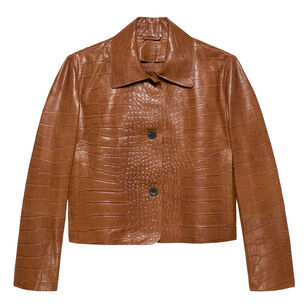 Emy Lamb Leather Croco Print Leather Jacket