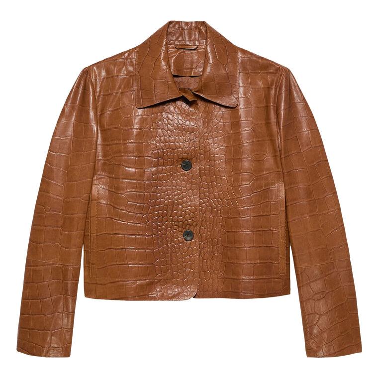 Emy Lamb Leather Croco Print Leather Jacket image number null