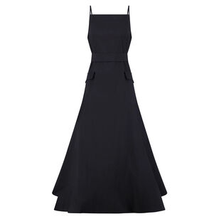 Sleeveless Cotton Poplin Belted Midi Dress