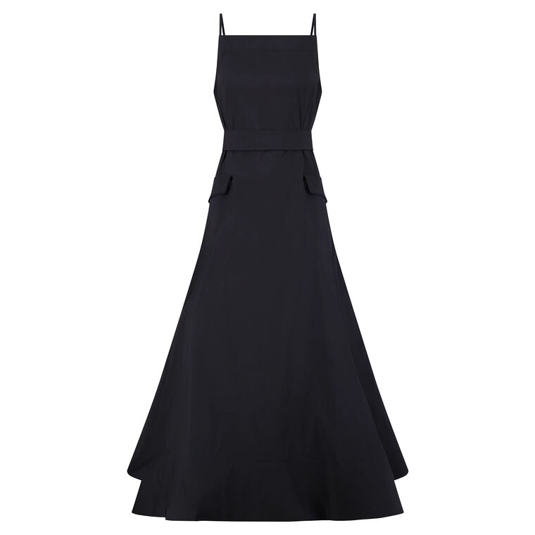 Sleeveless Cotton Poplin Belted Midi Dress image number null