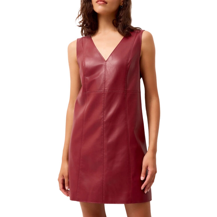 Violette Sleeveless V-Neck Vegan Leather Mini Dress image number null