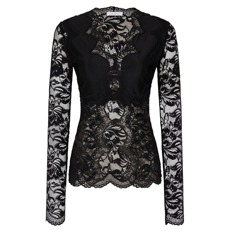 Long Sleeve V-Neck Lace Top image number null