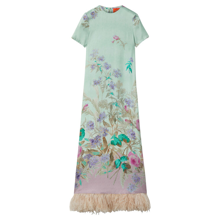 Short Sleeve Swing Dress With Feathers image number null
