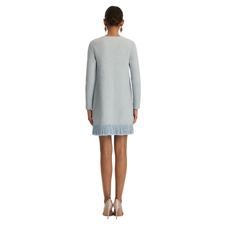 Sequin Tweed Textured Long Sleeve Fringe-Trim Jacket image number null