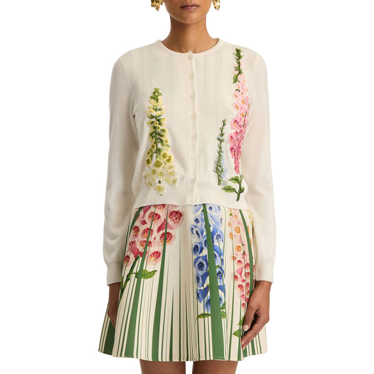 Foxgloves Embroidered Wool Cardigan image number null