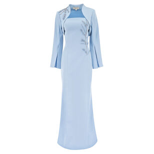 Crepe Beaded Trim Bolero And Strapless Gown