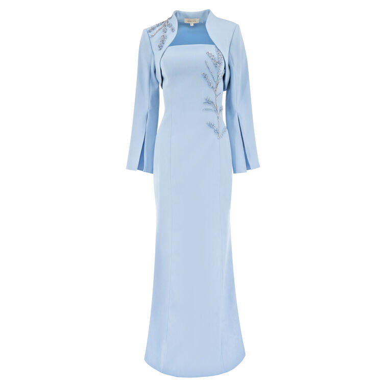 Crepe Beaded Trim Bolero And Strapless Gown image number null